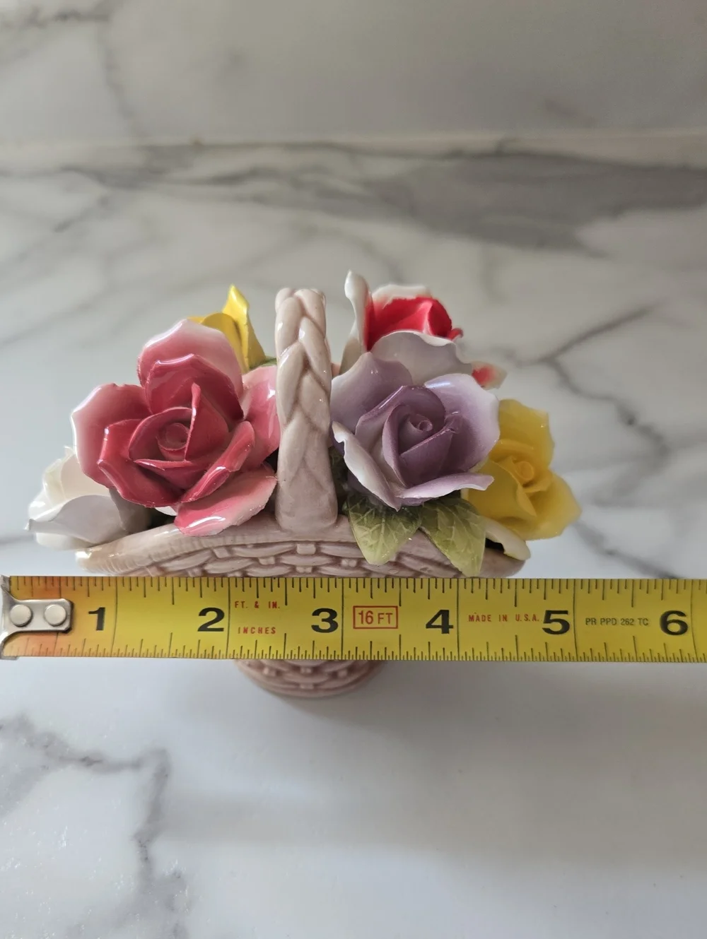 vintage Japanese porcelain floral basket figurine hand-formed 3D Roses